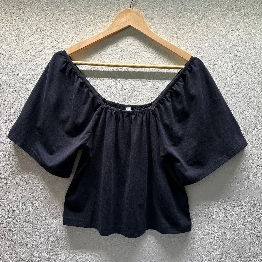 Pact Top Blouse Womens S Small Luxe Jersey Flutter sleeve Organic Cotton Blend